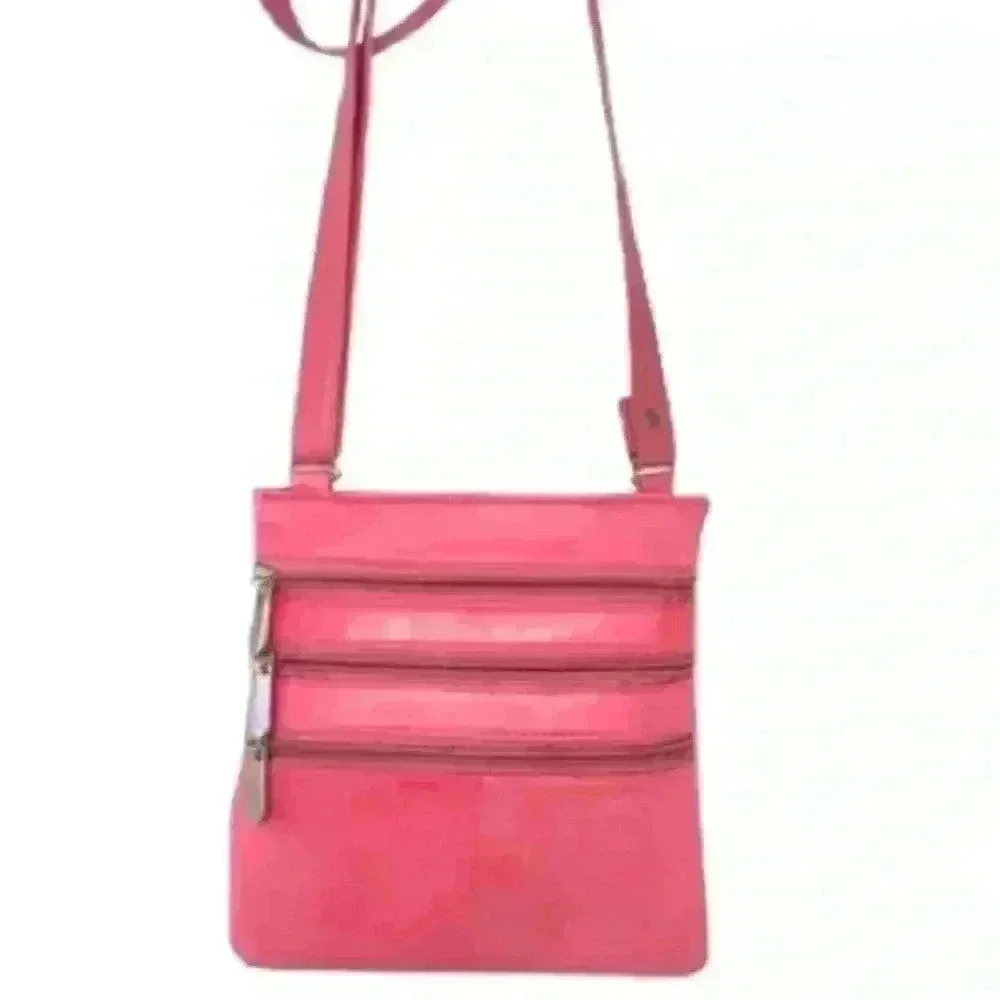 PINK LAMBSKIN LEATHER MESSENGER CROSSBODY  ZIPPER BAG